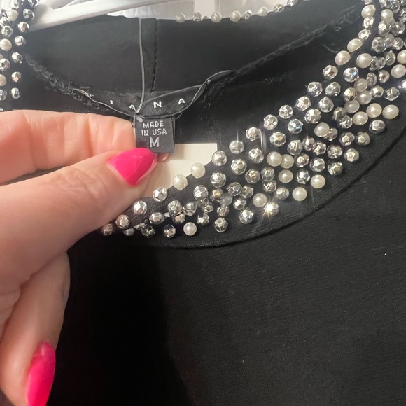 Brand new long sleeve black evening dress with strass and beads on collar. - Picture 3 of 3